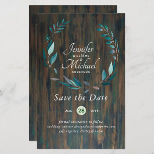 LeahG BUDGET Save Dates Turquoise Teal Wreath