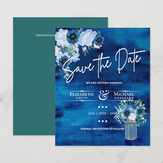LeahG BUDGET Save The Date Blue Sage Floral (Front/Back)