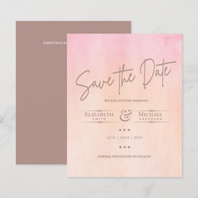LeahG BUDGET Save The Date Burnt Peach Watercolor (Front/Back)