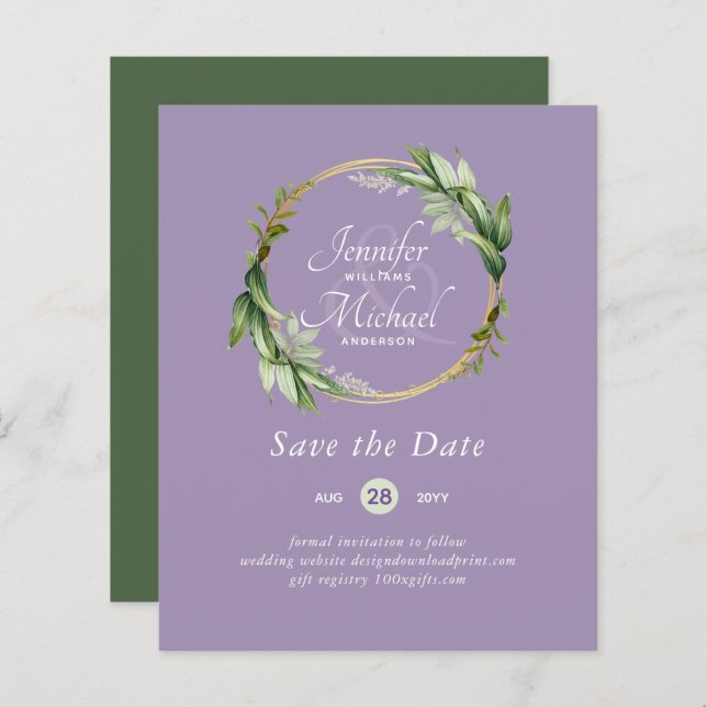 LeahG BUDGET Save The Date Greenery Wreath Modern (Front/Back)