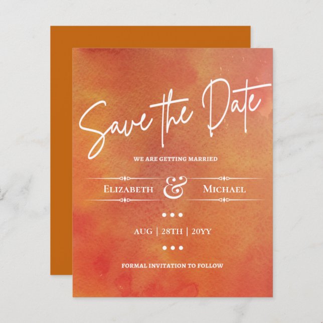 LeahG BUDGET Save The Date Watercolor Orange (Front/Back)