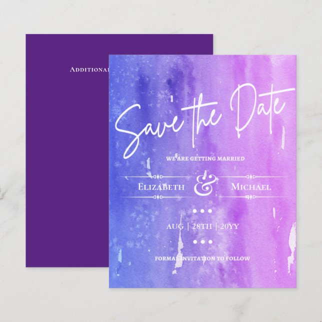LeahG BUDGET Save The Date Watercolor Purple (Front/Back)