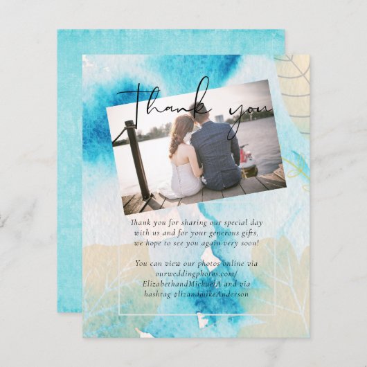LeahG BUDGET Sea Glass Blue Watercolor Wedding (Front/Back)