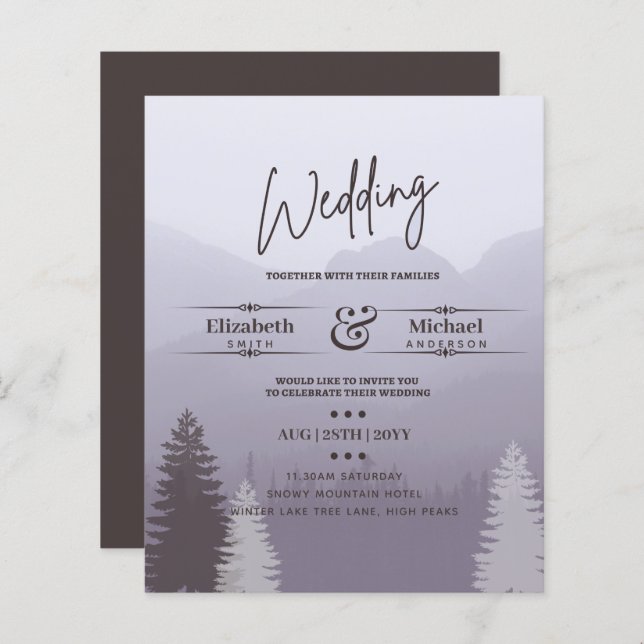 LeahG BUDGET Snowy Mountain Wedding Invite (Front/Back)