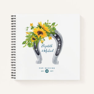 LeahG Budget Sunflower Horseshoe Wedding Guestbook Notebook