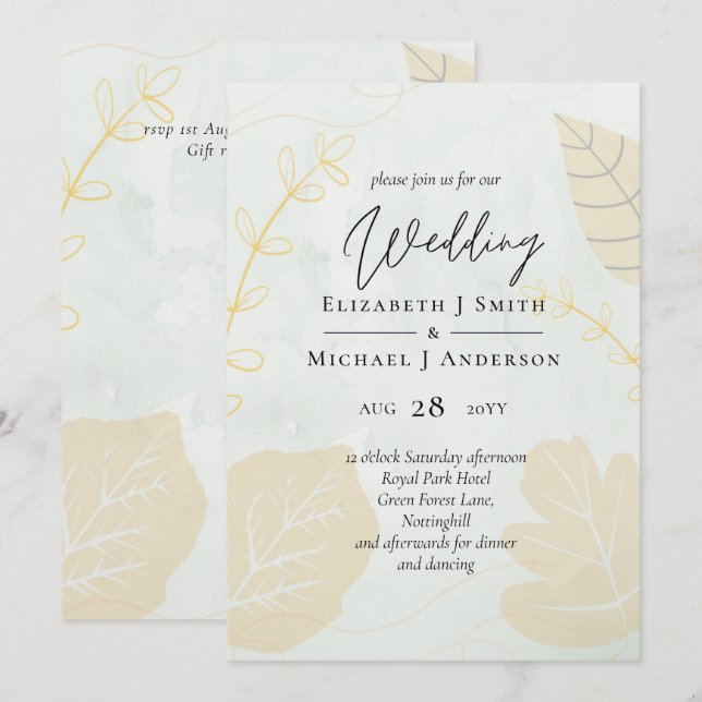 LeahG Budget Wedding Gold Gray Fall Leaves (Front/Back)