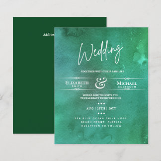 LeahG BUDGET Wedding Invite Emerald  Watercolor