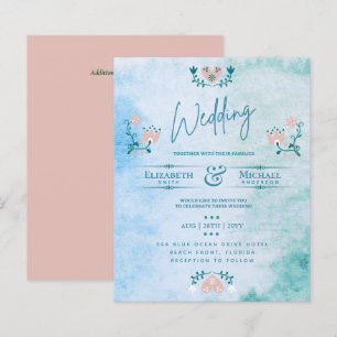 LeahG BUDGET Wedding Invite Folk Art Peach Teal