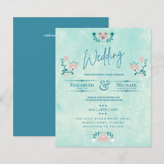 LeahG BUDGET Wedding Invite Folk Art Teal Pink