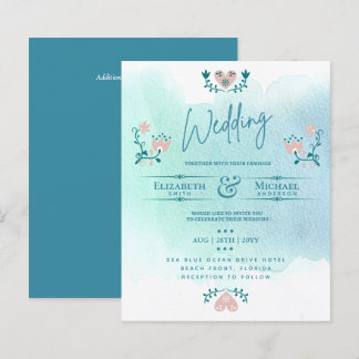 LeahG BUDGET Wedding Invite Folk Art Teal Pink