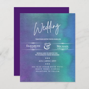 Leahg Budget Wedding Invite Northern Lights Purple by invitationz at Zazzle