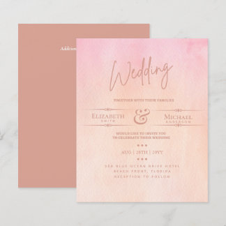 LeahG BUDGET Wedding Invite Peach Pink Watercolor