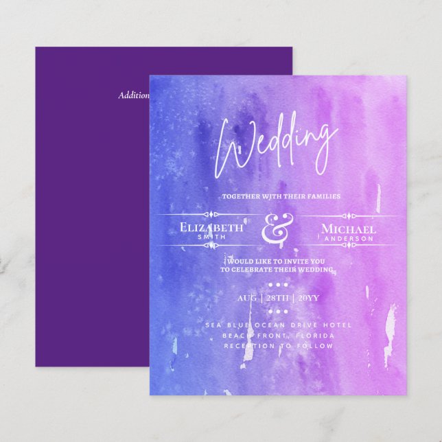 LeahG BUDGET Wedding Invite Purple  Watercolor (Front/Back)