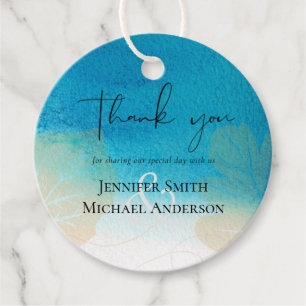 LeahG BUDGET Wedding Ocean Blue Watercolor Favor Tags