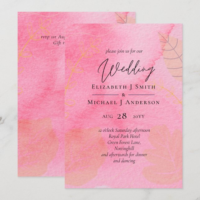 LeahG Budget Wedding Pink Peach Watercolor Abstrac (Front/Back)