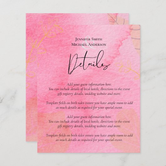 LeahG Budget Wedding Pink Peach Watercolor Abstrac (Front/Back)