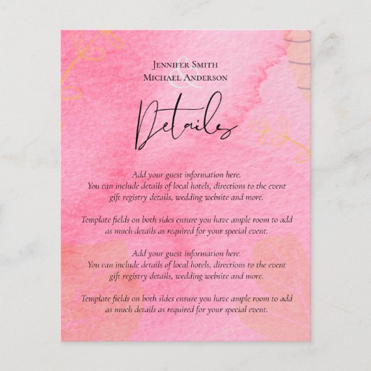 LeahG Budget Wedding Pink Peach Watercolor Abstrac (Front)