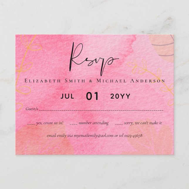 LeahG Budget Wedding Pink Peach Watercolor Abstrac Postcard (Front)