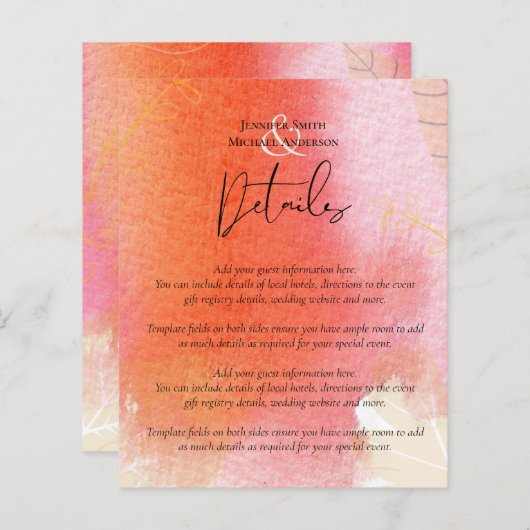 LeahG Budget Wedding Red Orange Watercolor Leaves (Front/Back)