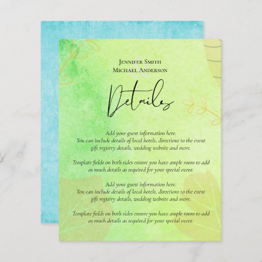 LeahG Budget Wedding Watercolor Teal Green Blue (Front/Back)