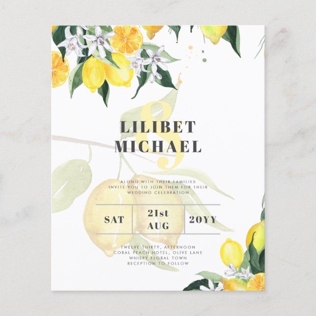 LeahG Citrus Yellow Lemons Wedding Invites Flyer (Front)