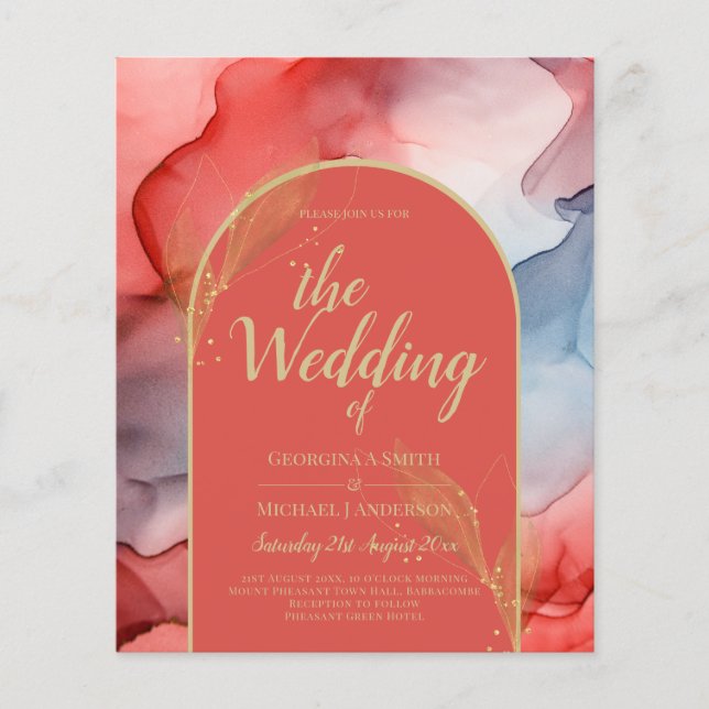 LeahG Coral Navy Blue Gold INK Wedding INVITE Flyer (Front)