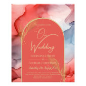 LeahG Coral Navy Blue Gold INK Wedding INVITE Flyer (Front)
