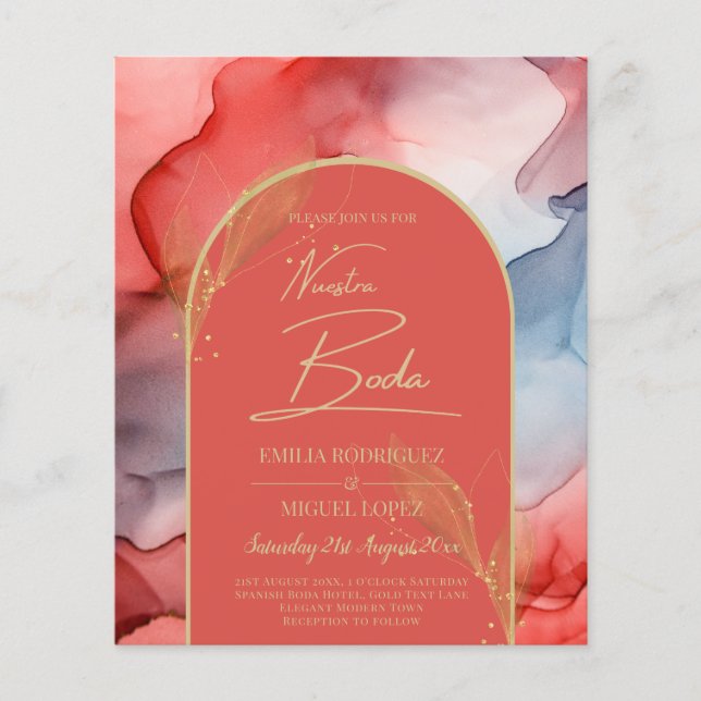 LeahG Coral Navy Blue Gold INK Wedding INVITE Flyer (Front)