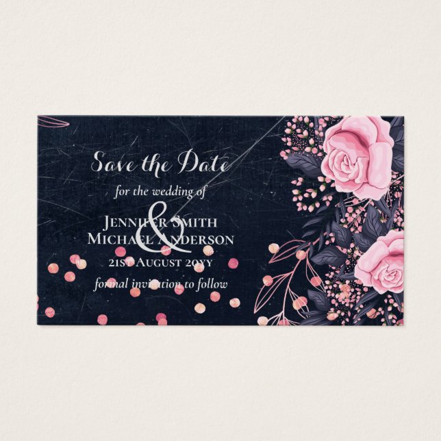 LeahG Denim Blue Rosegold Pink Floral Wedding (Front)