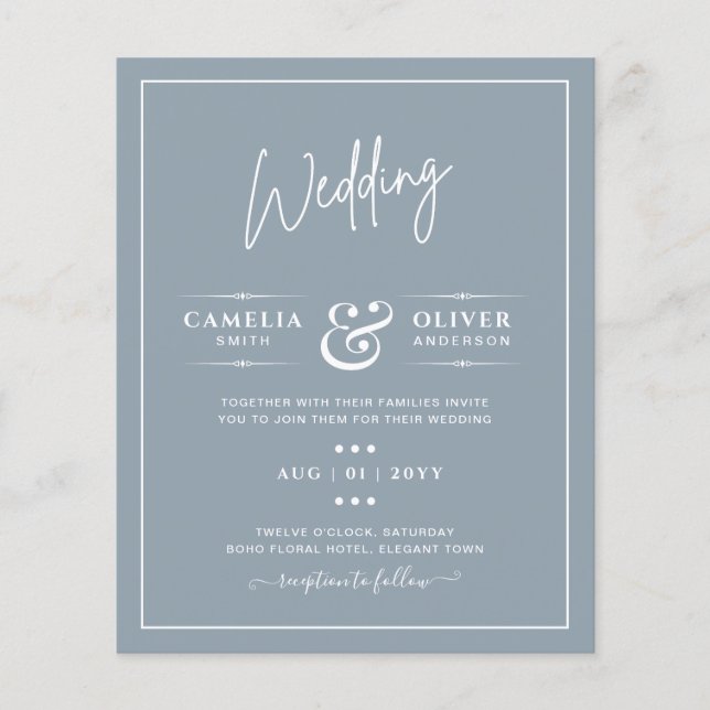 LeahG Dusty Blue Monochrome Wedding Invite Flyer (Front)