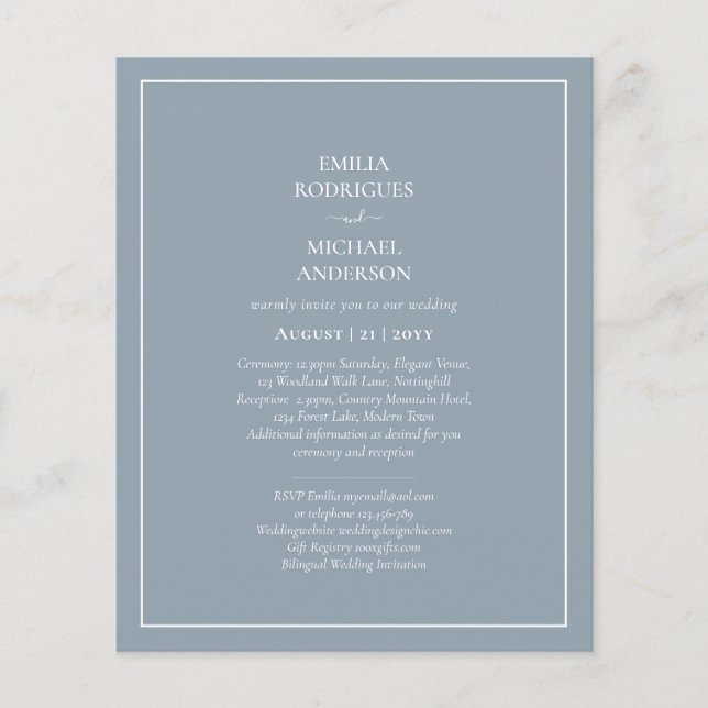 LeahG Dusty Blue Monochrome Wedding Invite Flyer (Front)