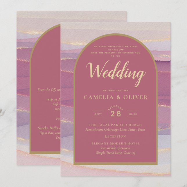 LeahG Dusty Rose Lavender Gold Wedding Invite (Front/Back)