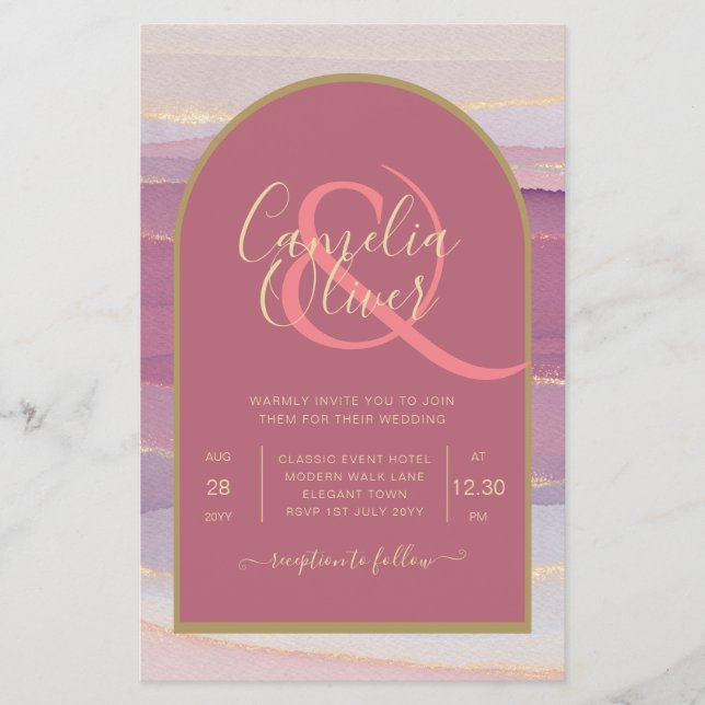 LeahG Dusty Rose Lavender Gold Wedding Invite Flyer (Front)
