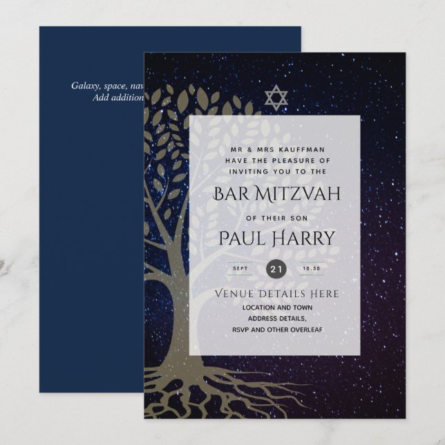 LeahG Elegant Chic Bar Mitzvah Jewish Torah Chic Invitation (Front/Back)