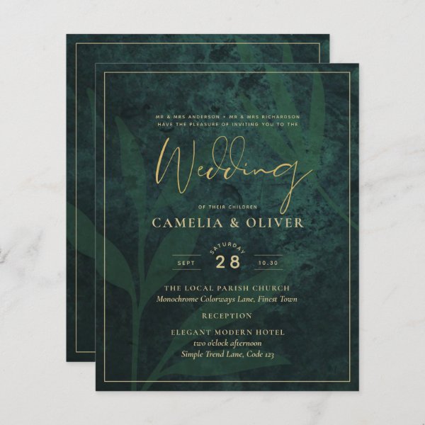 LeahG Emerald Forest Green Gold Wedding Invite