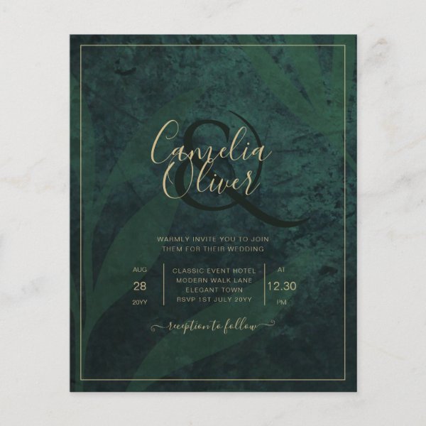 LeahG Emerald Forest Green Gold Wedding Invite Flyer