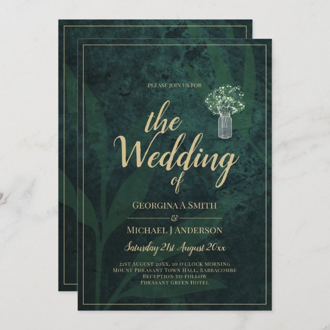 LeahG Emerald Forest Green Wedding INVITE (Front/Back)