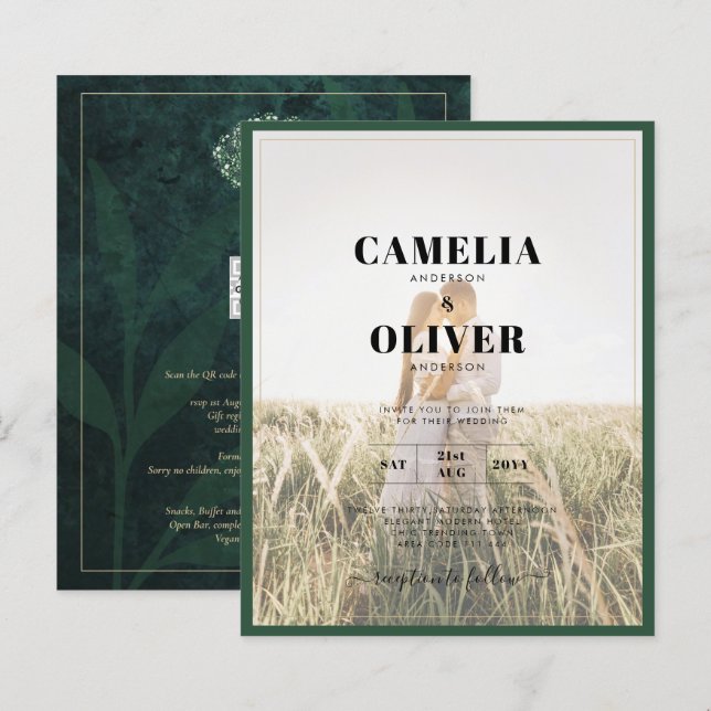 LeahG Emerald Forest Green Wedding INVITE (Front/Back)