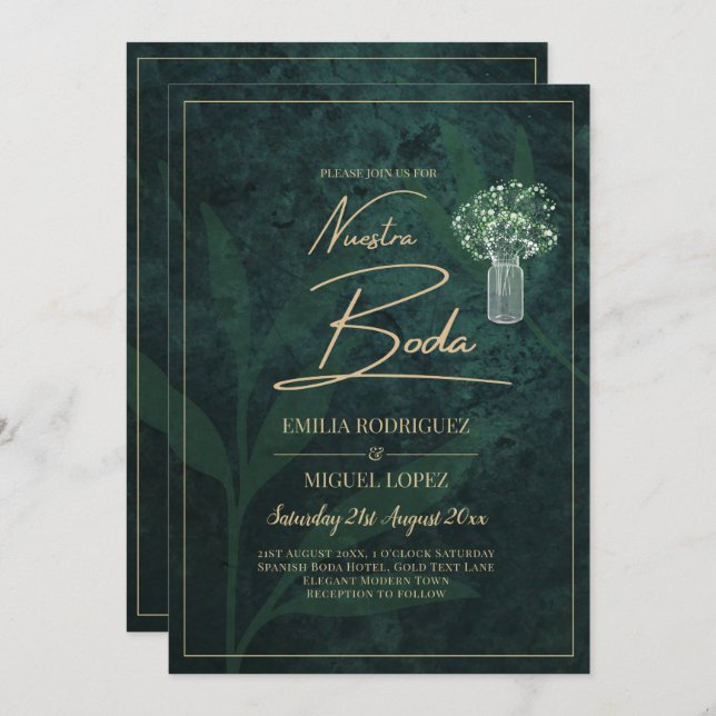 LeahG Emerald Forest Green Wedding INVITE (Front/Back)