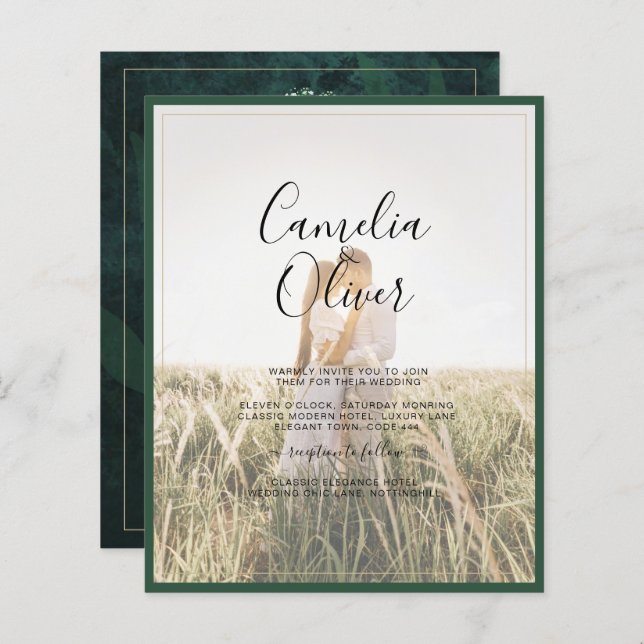 LeahG Emerald Forest Green Wedding INVITE (Front/Back)