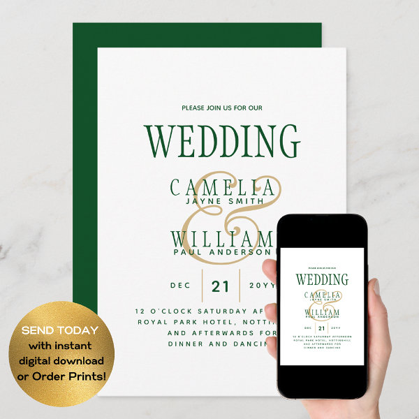 LeahG Emerald Green Gold Modern Wedding Invite