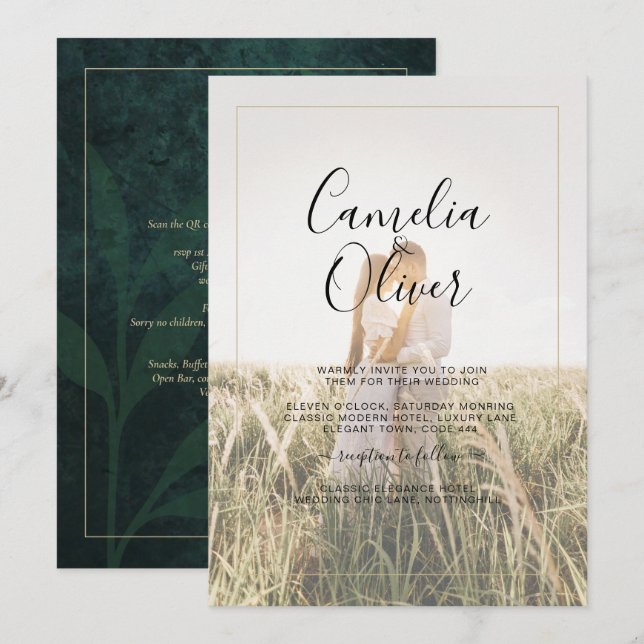 LeahG Emerald Green Photo Overlay Wedding Invite (Front/Back)