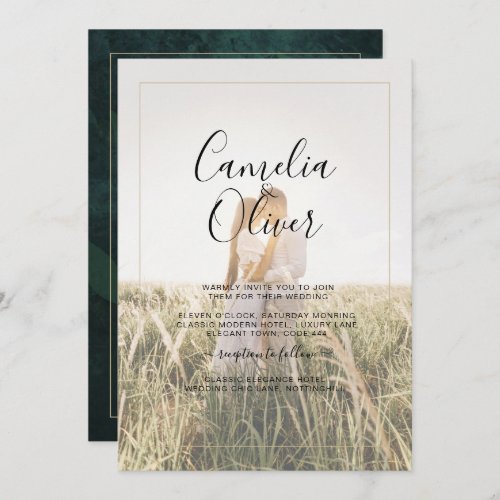 LeahG Emerald Green Photo Overlay Wedding Invite