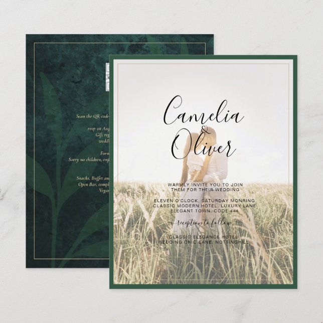LeahG Emerald Green Photo Overlay Wedding Invite (Front/Back)