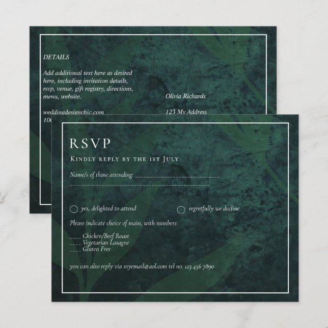 LeahG Emerald Green White Leaves Wedding Invite (Front/Back)