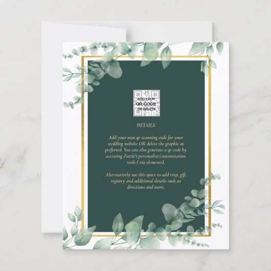 LeahG Eucalyptus Greenery Gold WEDDING QR CODE (Back)