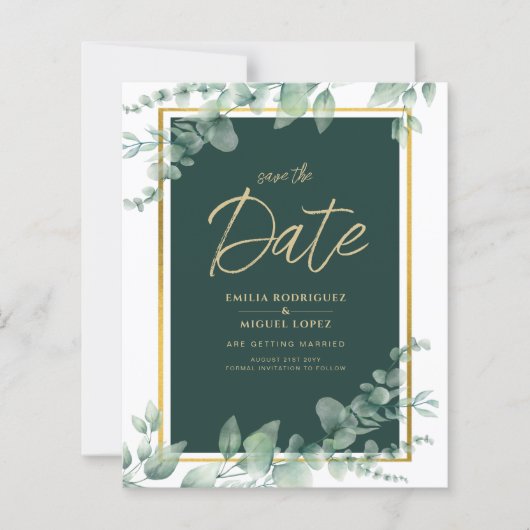LeahG Eucalyptus Greenery Gold WEDDING QR CODE (Front)