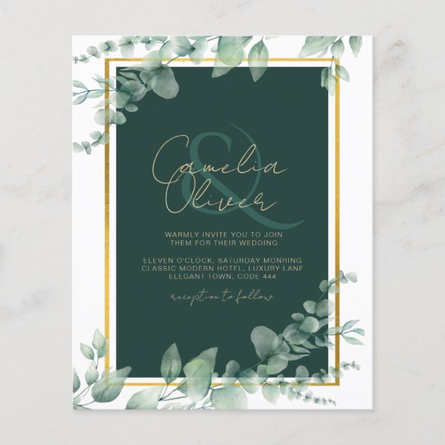 LeahG Eucalyptus Greenery Gold WEDDING QR CODE Flyer (Front)