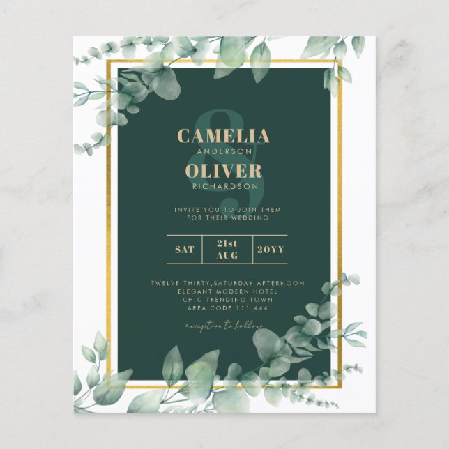 LeahG Eucalyptus Greenery Gold WEDDING QR CODE Flyer (Front)