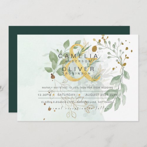 Leahg Eucalyptus Greenery Gold Wedding QR CODE IN Invitation